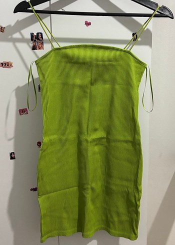 Bershka Yeşil İnce Askılı Mini Elbise