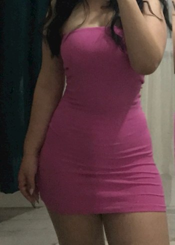 Pembe Straplez Mini Elbise