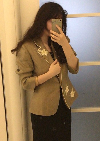 Vintage Nakışlı Midi Kadın Blazer