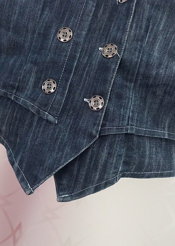 44 Beden Düğmeli Kolsuz Lacivert Denim Yelek