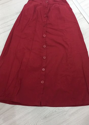 38 Beden Bordo Düğmeli Uzun Kadın Etek