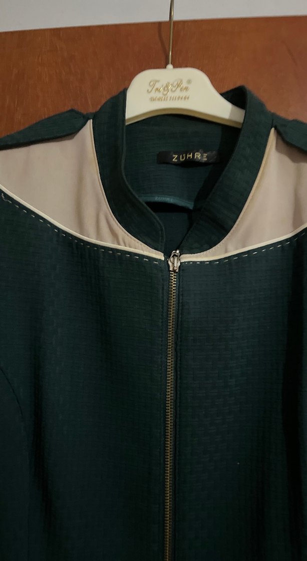 Zümrüt yeşili Kadın Uzun Fermuarlı Kaban - Görsel 2