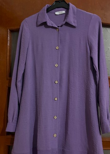 Düğmeli Mor Midi Kadın Tunik - Görsel 2