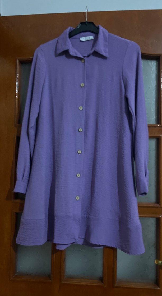 Düğmeli Mor Midi Kadın Tunik - Görsel 3