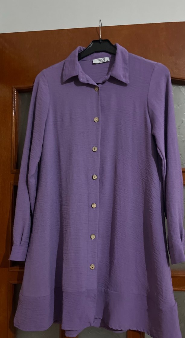 Düğmeli Mor Midi Kadın Tunik - Görsel 2