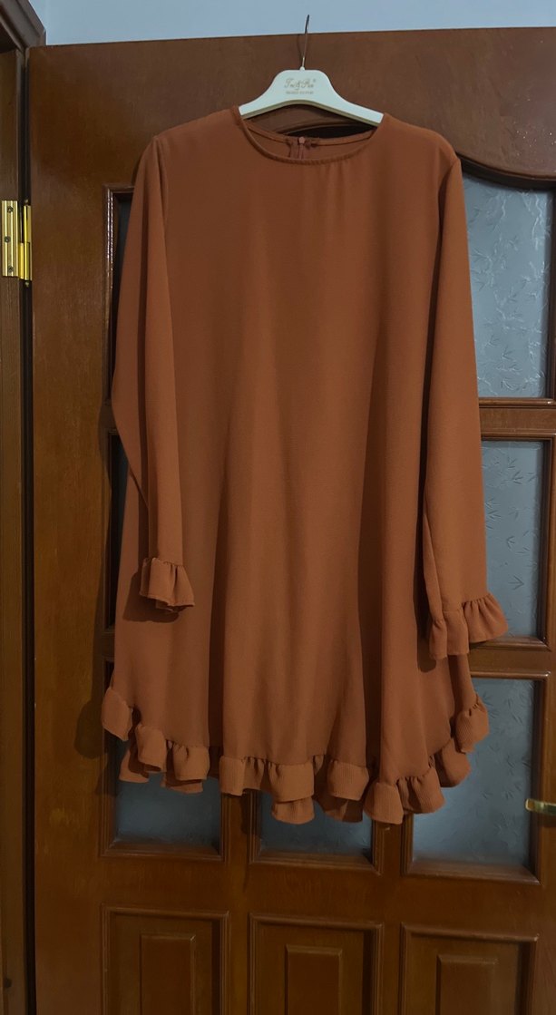 Kadın Kahverengi Uzun Kollu Fırfırlı Tunik - Görsel 2