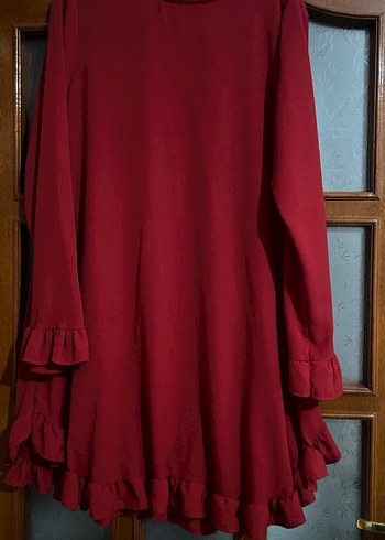 Bordo Volanlı Uzun Kollu Bohem Tunik - Görsel 2