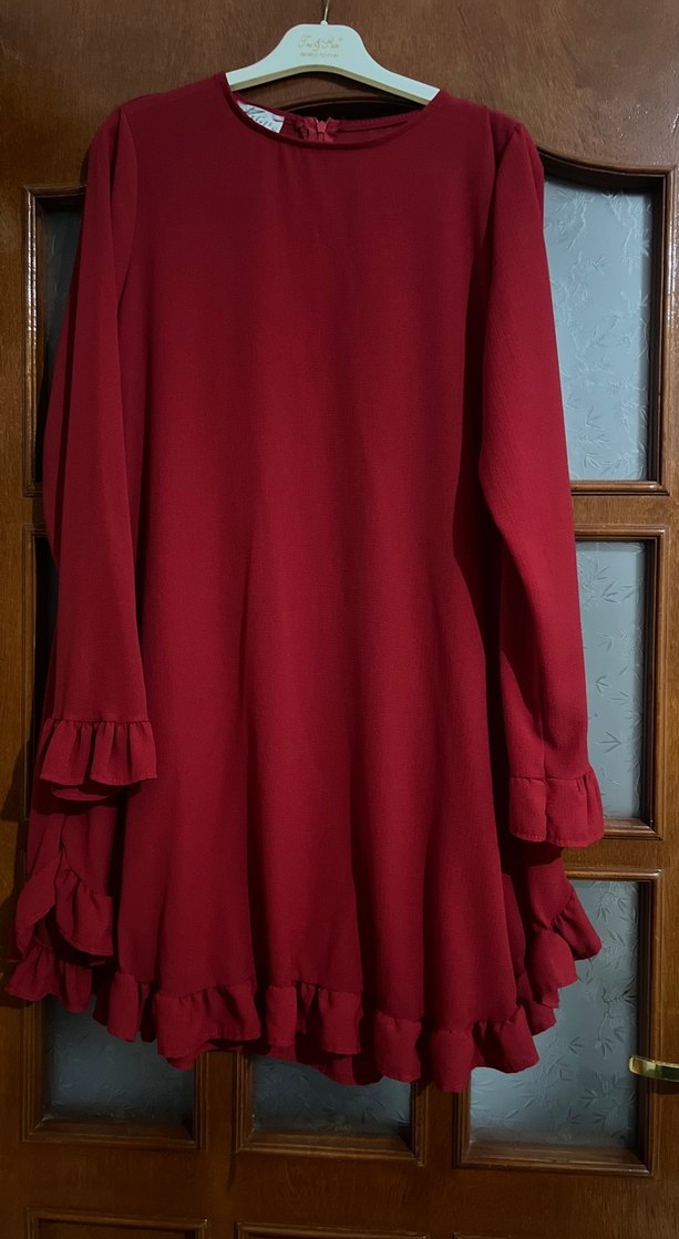 Bordo Volanlı Uzun Kollu Bohem Tunik - Görsel 2