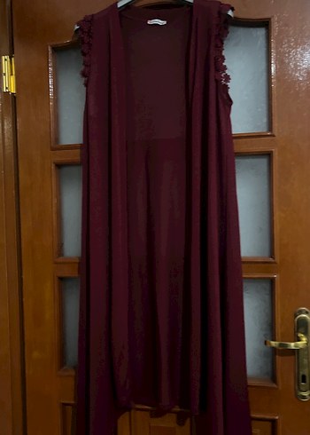 Bordo Kadın Uzun Kolluksuz Bohem yelek - Görsel 3