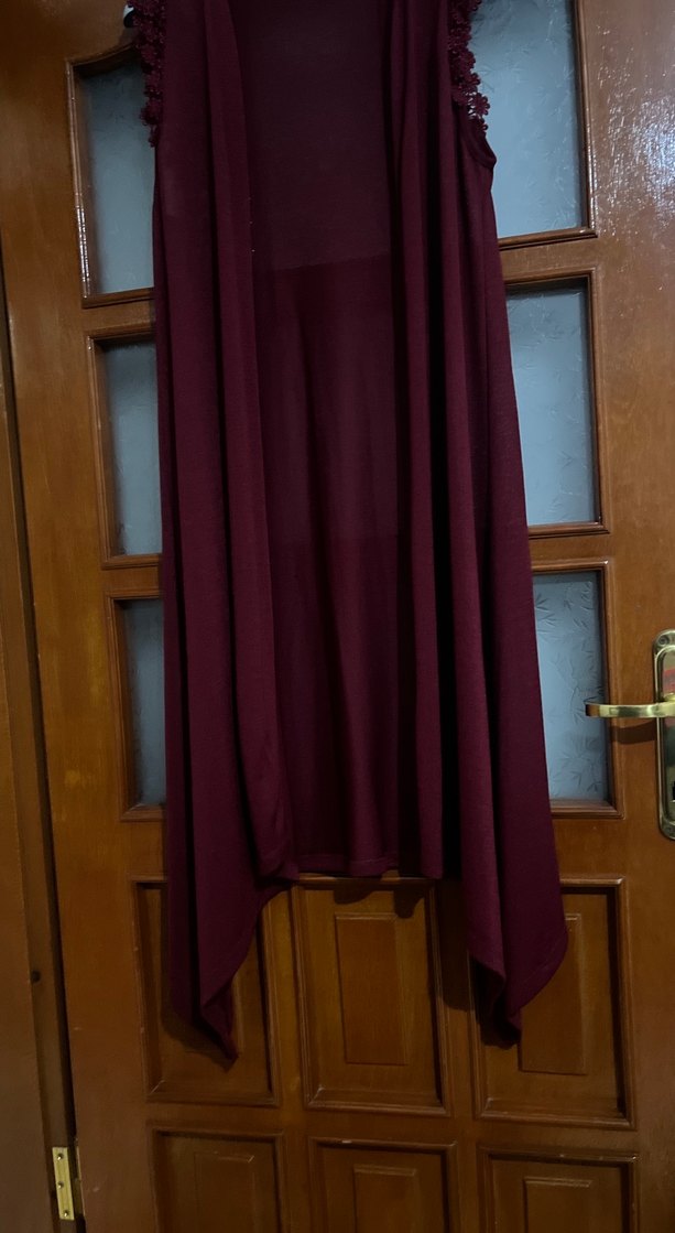 Bordo Kadın Uzun Kolluksuz Bohem yelek - Görsel 4