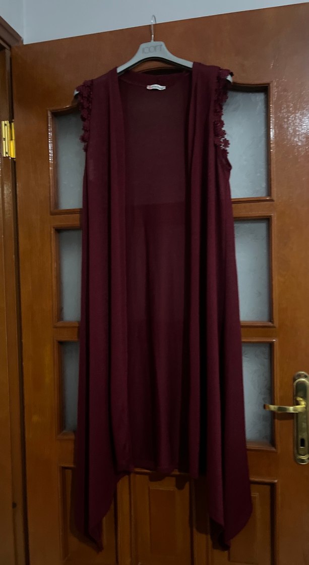 Bordo Kadın Uzun Kolluksuz Bohem yelek - Görsel 3