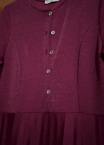 Bordo Uzun Kollu Piliseli Kadın Elbise - Görsel 3