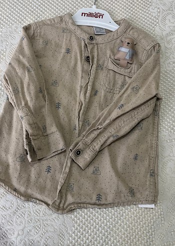 Bej Desenli Erkek Çocuk Keten Gömlek - Görsel 2