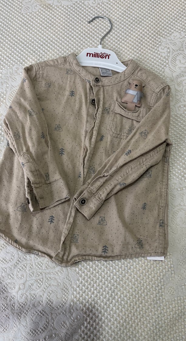 Bej Desenli Erkek Çocuk Keten Gömlek - Görsel 2