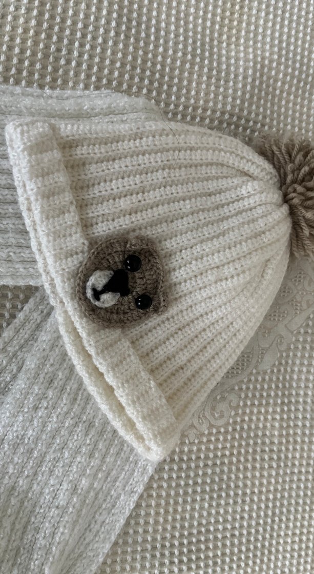 Nakışlı Beyaz Örgü Çocuk Bere ve Atkı Seti - Görsel 2