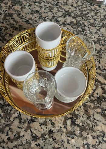 Altın detaylı cam ve seramik kahve seti - Görsel 3