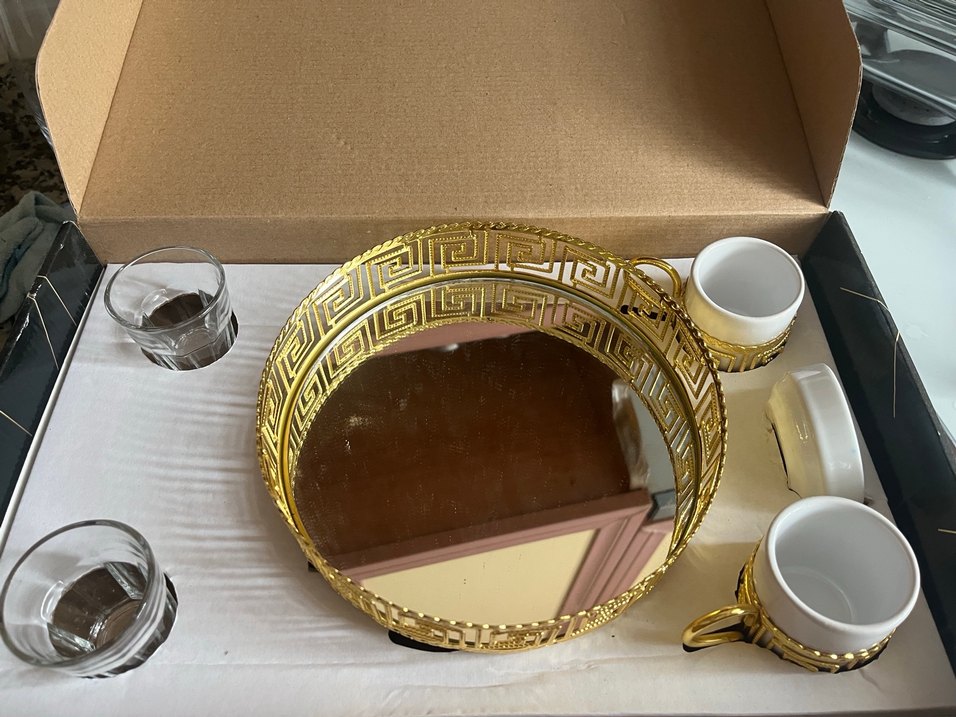 Altın detaylı cam ve seramik kahve seti - Görsel 4