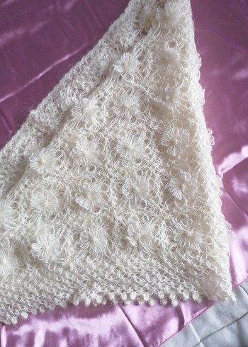 Dantel Detaylı Beyaz Bohem Örgü şal - Görsel 2