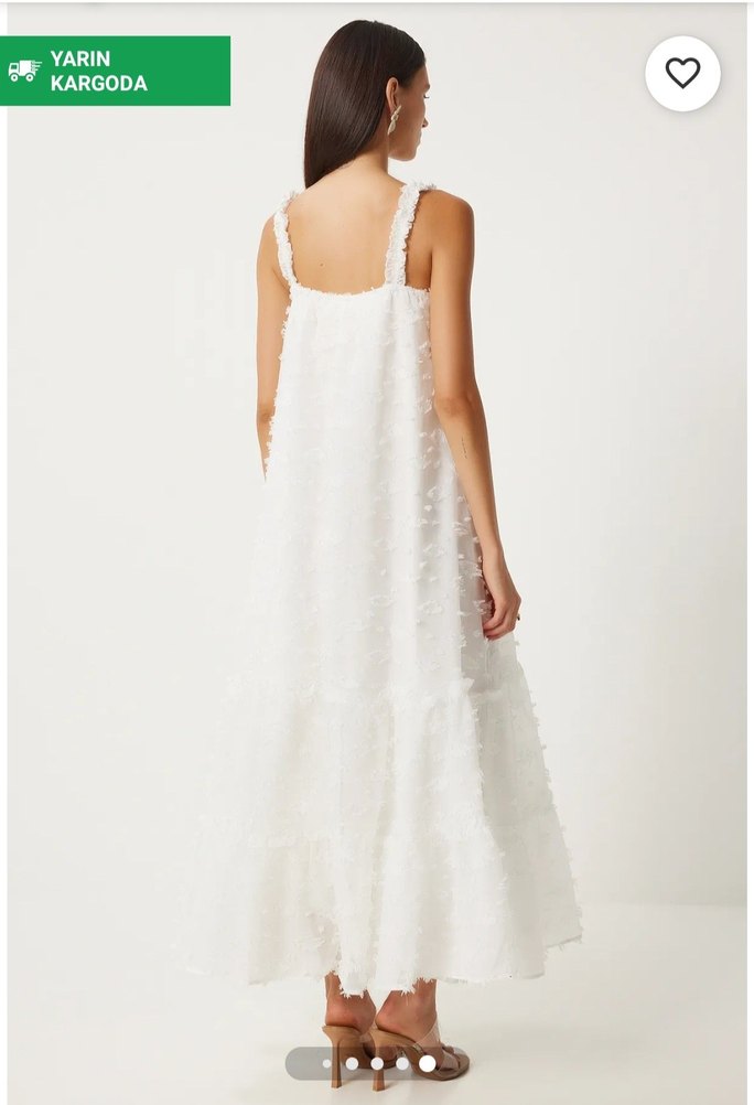 Beyaz V Yaka Uzun Kolsuz Elbise - Görsel 2