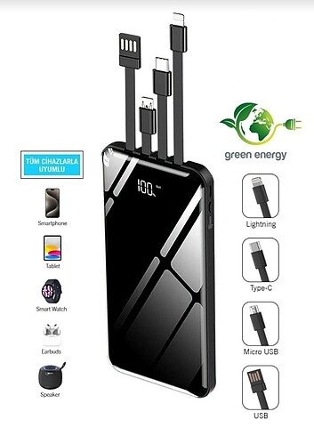 10.000 mah prime dijital göstergeli dahili çoklu kablolu Powerba