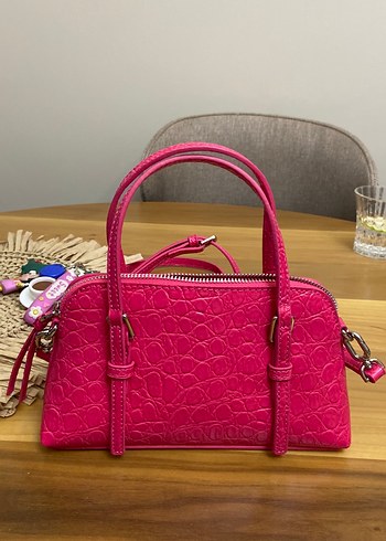 Mango Pembe Yılan Desenli Deri Kadın Çanta