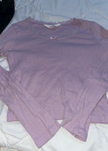 Kız Çocuk Mor Uzun Kollu Triko Tişört - Görsel 2