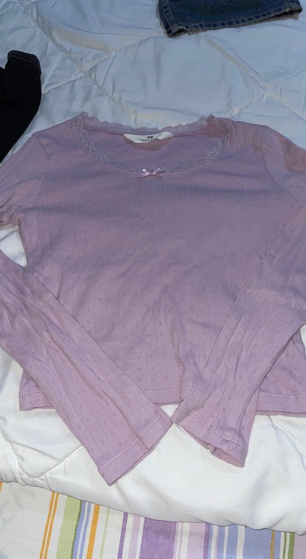 Kız Çocuk Mor Uzun Kollu Triko Tişört - Görsel 2