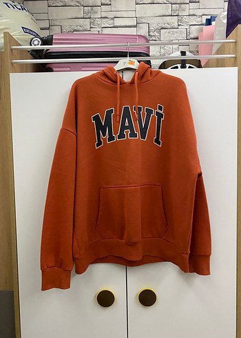 Mavi Baskılı Kapüşonlu Kadın Sweatshirt