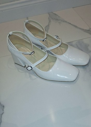 Beyaz Mary Jane Kadın Topuklu Ayakkabı - Görsel 6