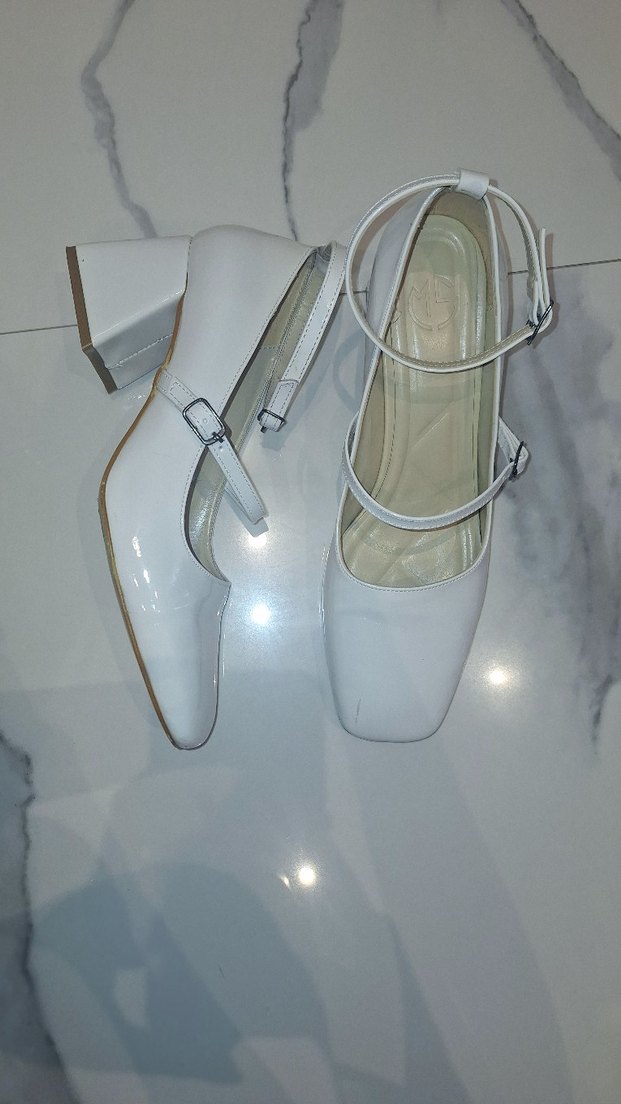 Beyaz Mary Jane Kadın Topuklu Ayakkabı - Görsel 4