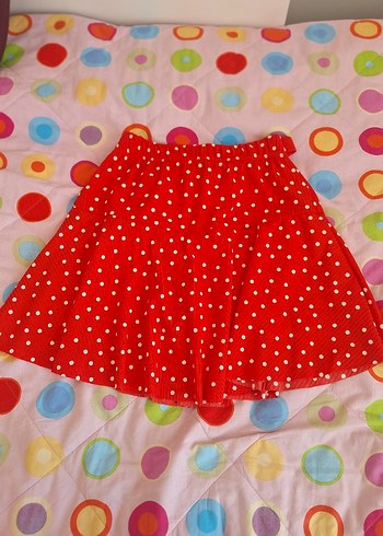 Kırmızı Puantiyeli Fırfırlı Mini Etek - Görsel 2