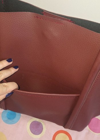 Bordo Deri Kadın Çanta - Görsel 3