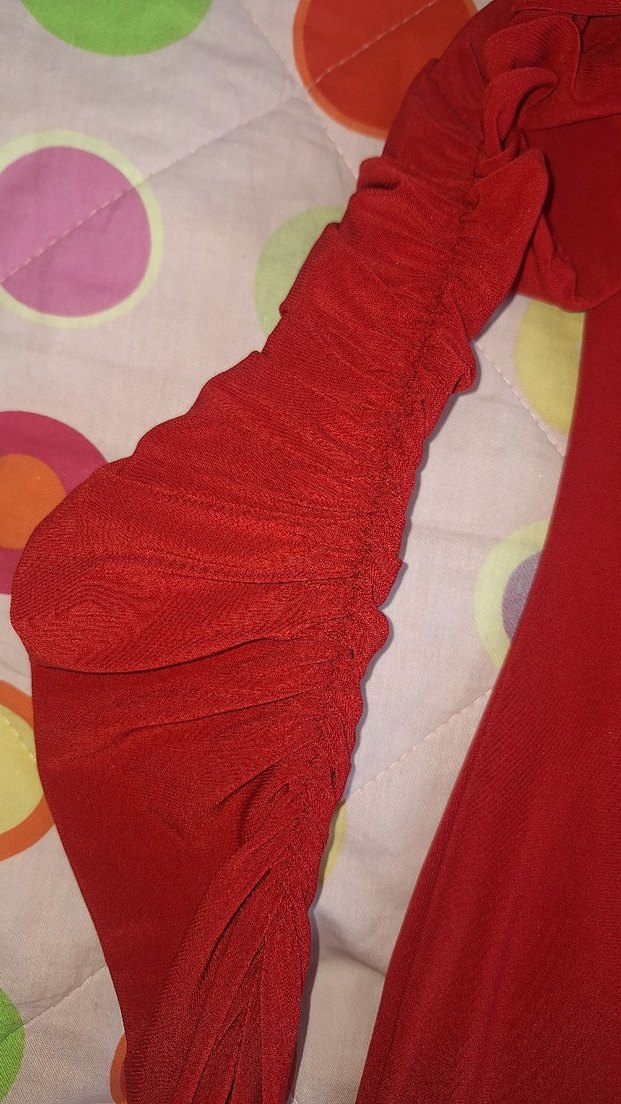 Kırmızı Straplez Uzun Kollu Elbise - Görsel 3