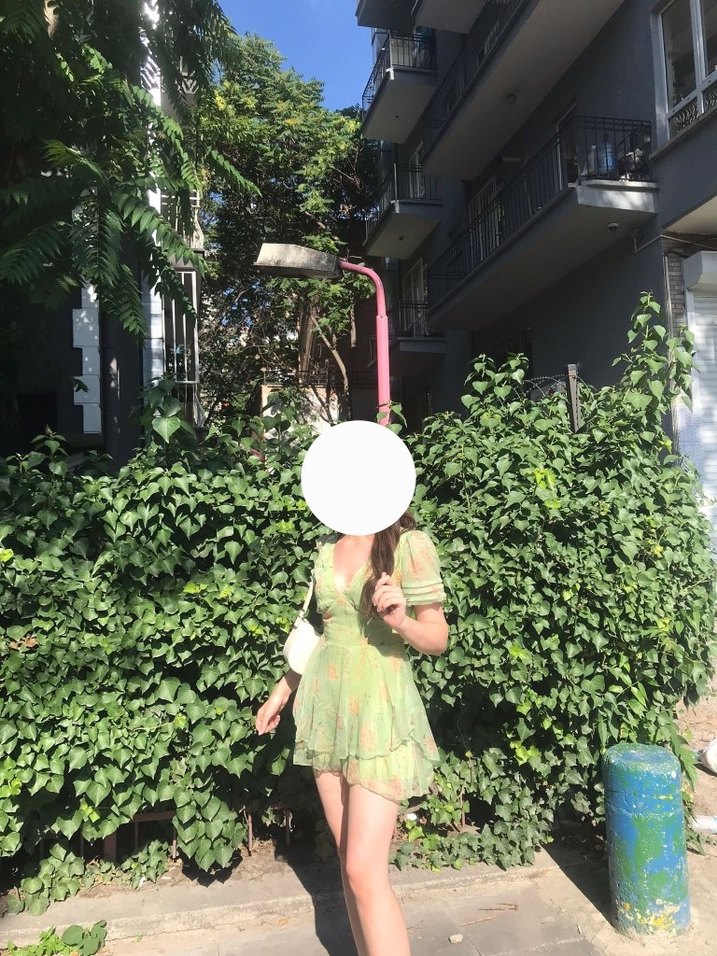 Yeşil V Yaka Fırfırlı Mini Elbise Tulum - Görsel 2