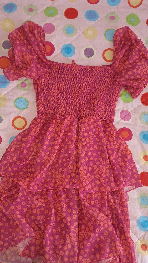 Pembe Çiçekli Şifon Elbise - Görsel 4