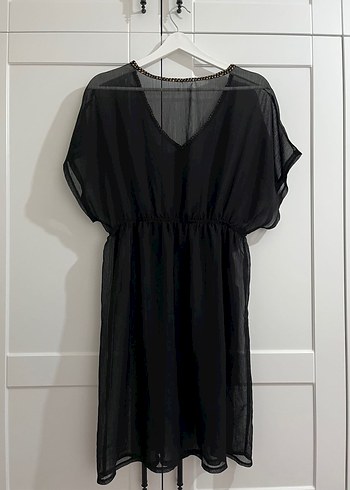 Siyah V Yakalı Tül Pareo - Görsel 2