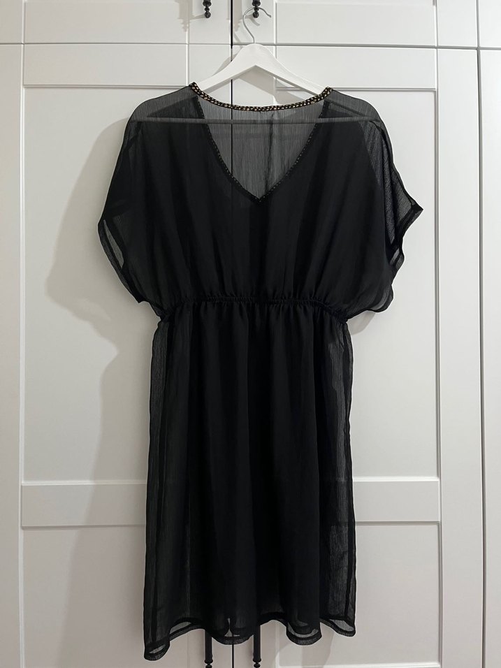 Siyah V Yakalı Tül Pareo - Görsel 2