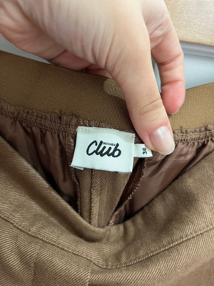 Kahverengi Keten Kadın Kumaş Pantolon - Görsel 3