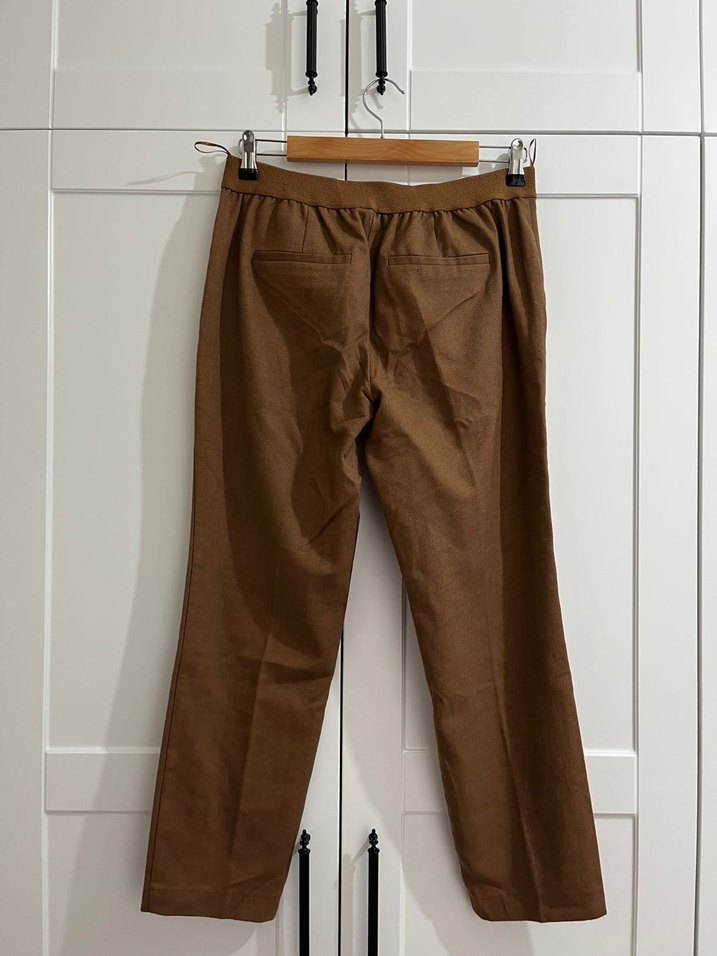 Kahverengi Keten Kadın Kumaş Pantolon - Görsel 2