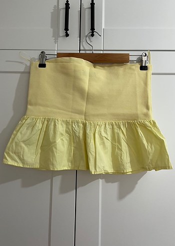 Sarı Keten Fırfırlı Bluz - Görsel 2