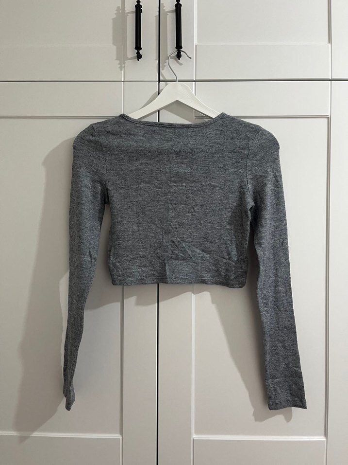 Zara Düğmeli Gri Uzun Kollu Kadın Hırka - Görsel 3