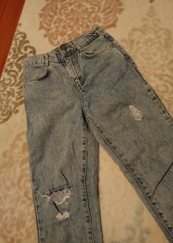 LC Waikiki Gri Düğmeli Rahat Kesim kız çocuk Kot Pantolon