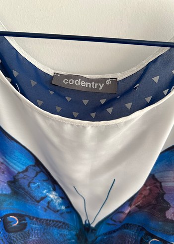 xs Beden Mavi Kelebek Baskılı Transparan Kadın Bluz