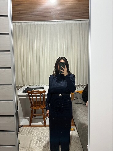 Lacivert midi boy elbise/abiye - Görsel 2