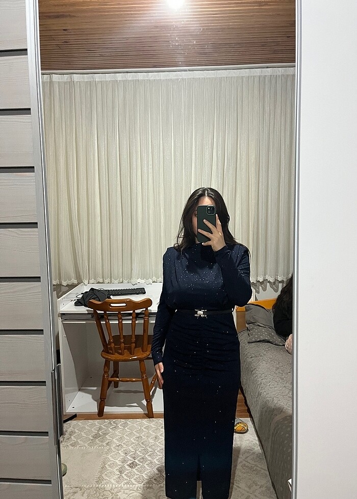 Lacivert midi boy elbise/abiye - Görsel 2