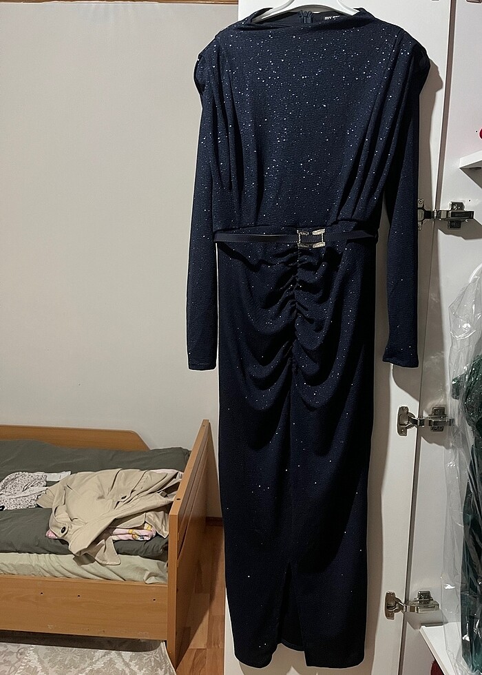 Lacivert midi boy elbise/abiye - Görsel 3