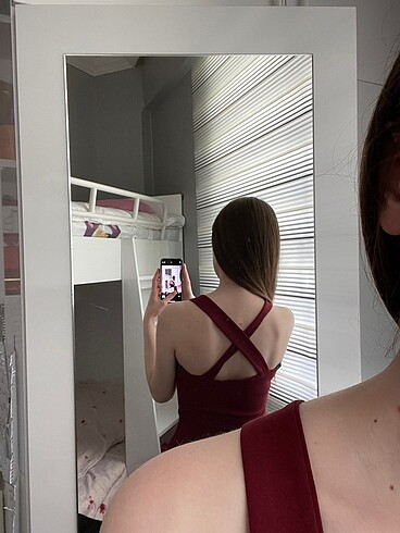 Diğer Pencere Detaylı Bordo Elbise