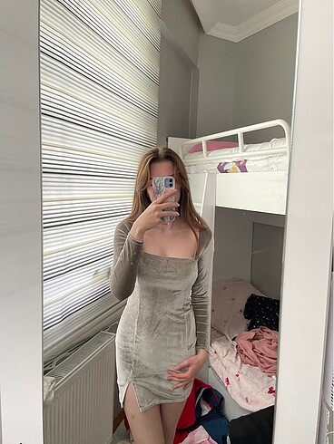 Diğer Kadife Mini Kare Yaka Elbise