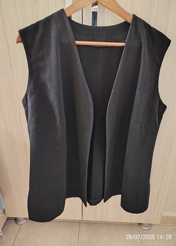 Siyah Keten Kadın Yelek, Notched Lapel