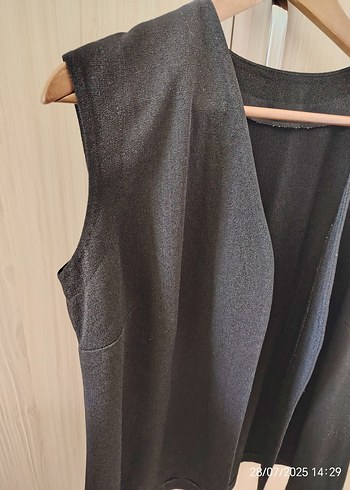 46 Beden Siyah Keten Kadın Yelek, Notched Lapel